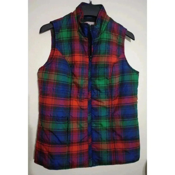 Woman Within Jackets & Blazers - Woman Within Quilted Puffer Vest Multicolor Plaid Zip Front Pockets Medium 14/16